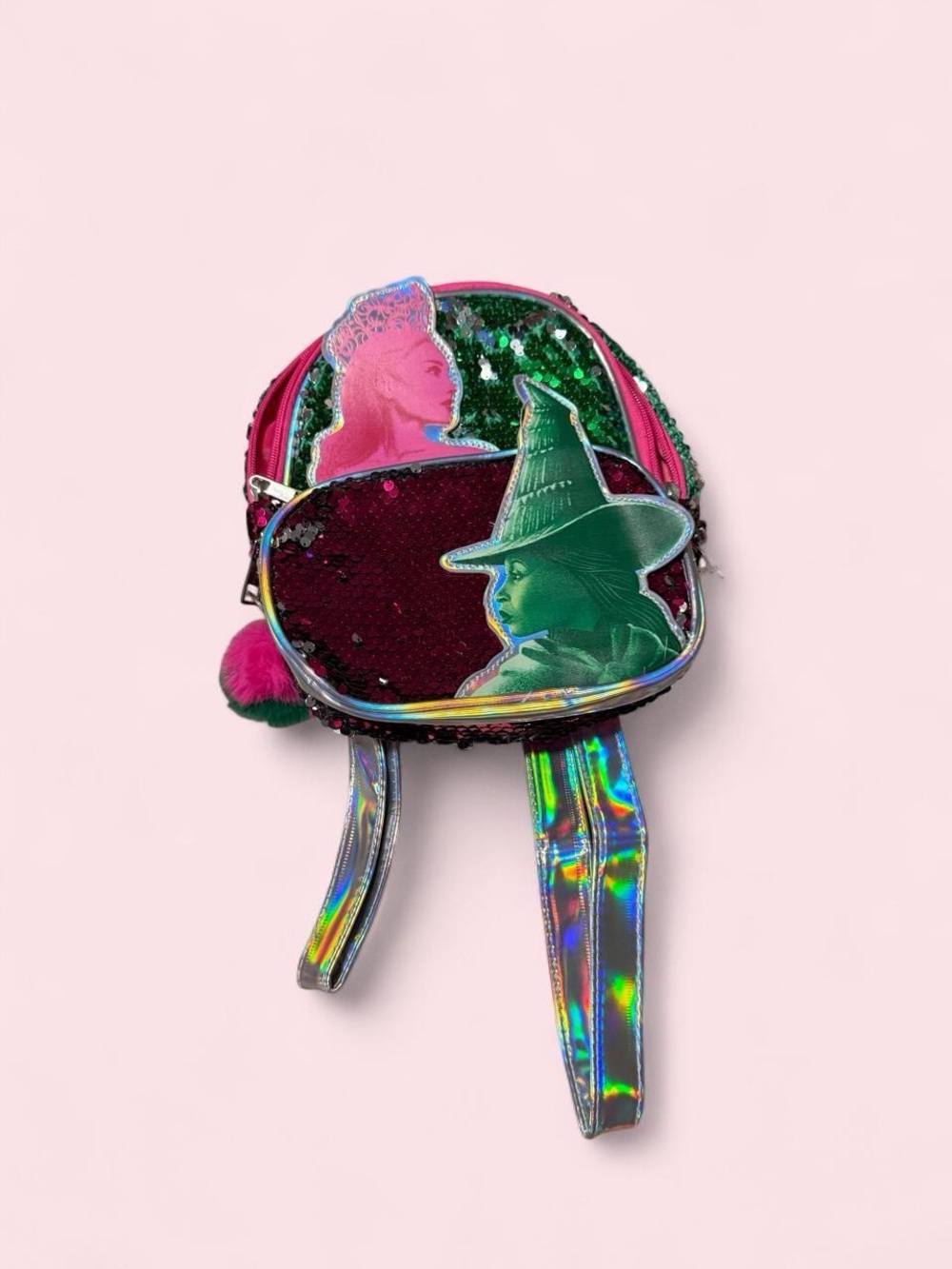 Sequin Mini Kids Backpack with Pink & Green Wicked Character Panels